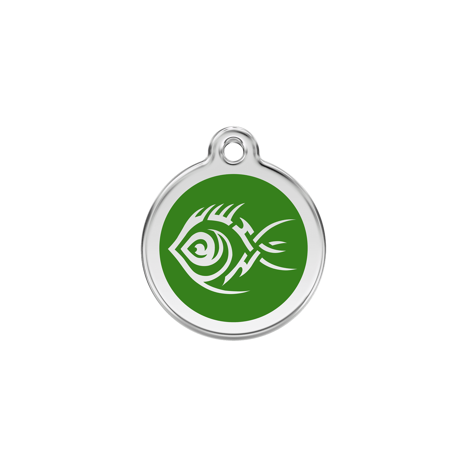 Vue avant - Médaille personnalisée pour chien/chat Red Dingo Émail et acier inoxydable - Poisson tribal - Vert - Größe S