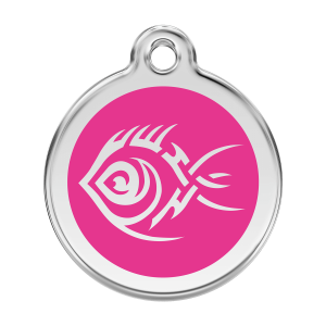 Hundemarke Tribal-Fisch Pink Größe L aus Emaille und Edelstahl