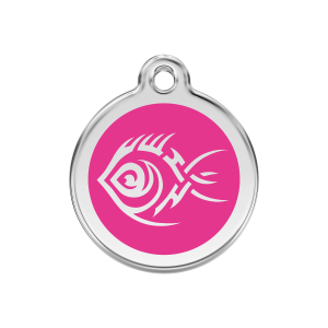 Hundemarke Tribal-Fisch Pink Größe M aus Emaille und Edelstahl