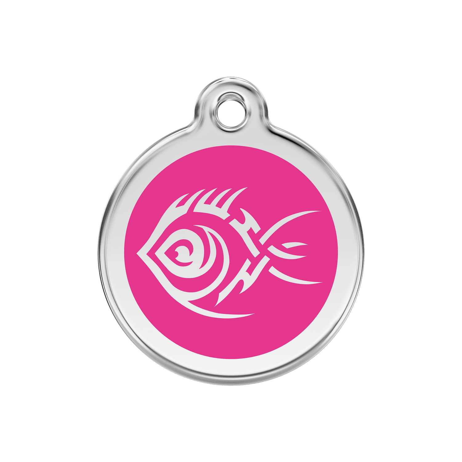 Vue avant - Médaille personnalisée pour chien Red Dingo Émail et acier inoxydable motif poisson tribal rose vif - Größe M