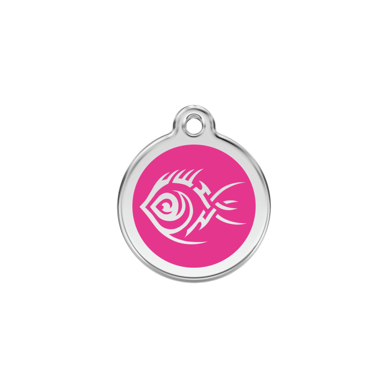 Vue avant - Médaille personnalisée pour chien/chat Red Dingo Émail/Acier inoxydable Poisson tribal Rose vif S 20.00 7G