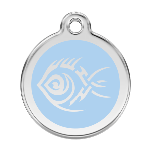 Hundemarke Tribal-Fisch Hellblau Größe L aus Emaille und Edelstahl