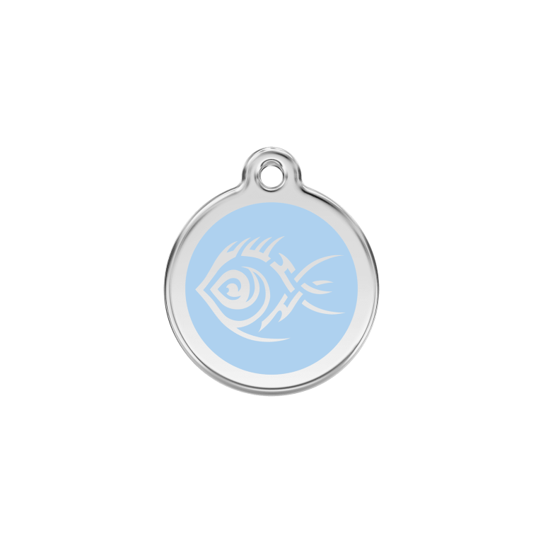 Vue avant - Médaille personnalisée pour chien/chat Red Dingo - Poisson tribal - Bleu clair - Größe S