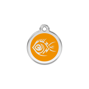 Katzenmarke Tribal-Fisch Orange Größe S aus Emaille und Edelstahl
