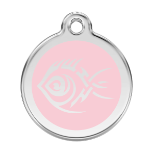 Hundemarke Tribal-Fisch Rosa Größe L aus Emaille und Edelstahl