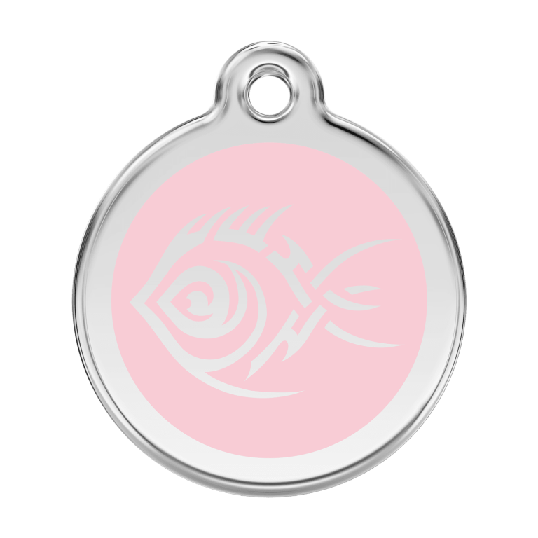 Vue avant - Médaille personnalisée pour chien Red Dingo Émail et acier inoxydable - Poisson tribal - Rose - Größe L