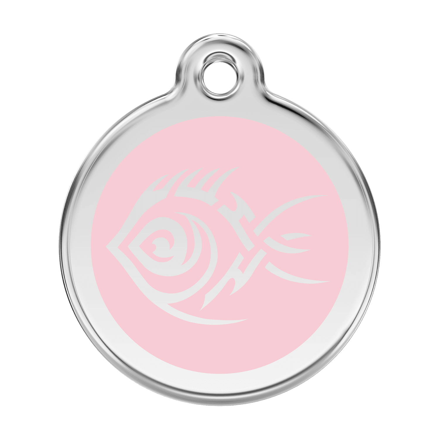 Vue avant - Médaille personnalisée pour chien Red Dingo Émail et acier inoxydable - Poisson tribal - Rose - Größe L