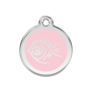 Hundemarke Tribal-Fisch Rosa Größe M aus Emaille und Edelstahl