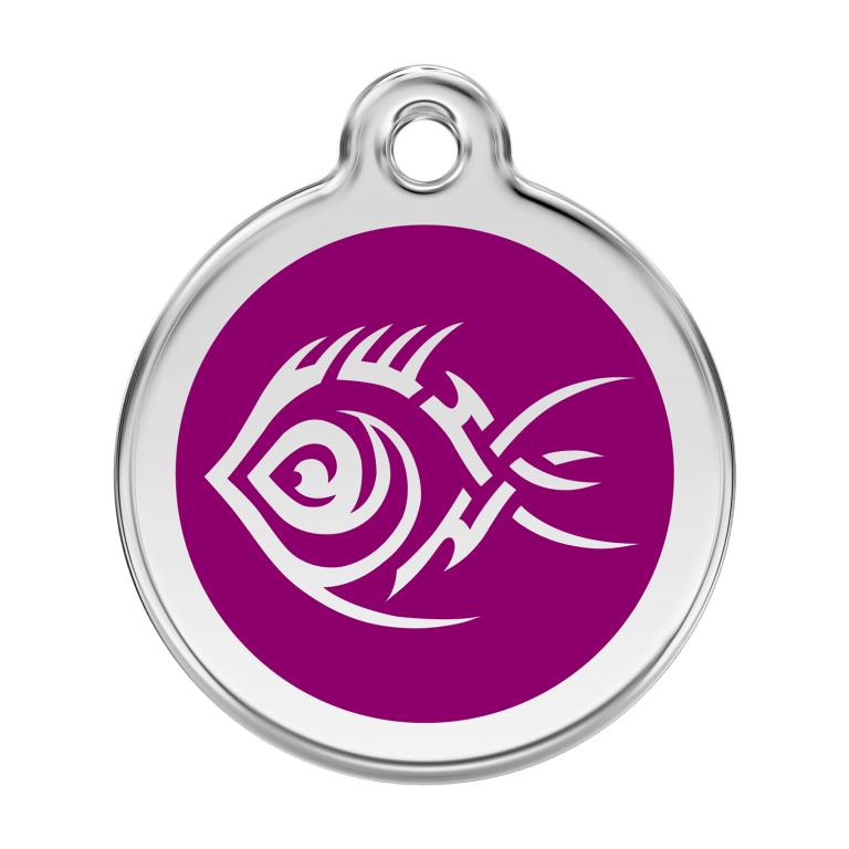 Vue avant - Médaille personnalisée pour chien Red Dingo Poisson tribal Violet - Größe L