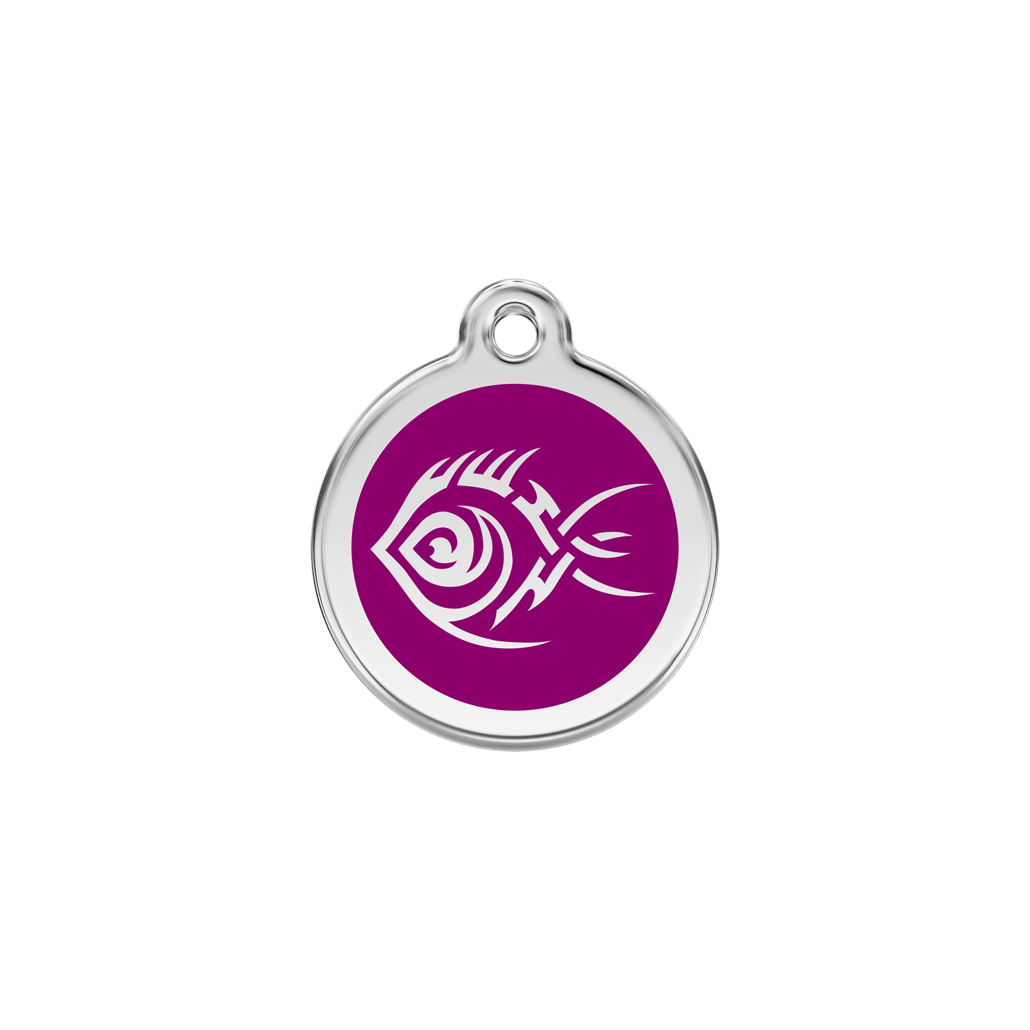 Vue avant - Médaille personnalisée pour chat Red Dingo Émail et acier inoxydable - Motif Poisson tribal - Violet - Größe S