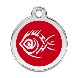 Hundemarke Tribal-Fisch Rot Größe L aus Emaille und Edelstahl