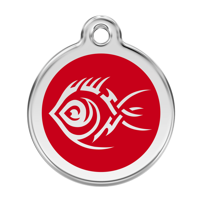 Vue avant - Médaille personnalisée Red Dingo Poisson Tribal Rouge 38mm pour chien - Réf. 01-TF-RE-LG