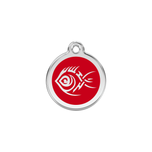 Katzenmarke Tribal-Fisch Rot Größe S aus Emaille und Edelstahl
