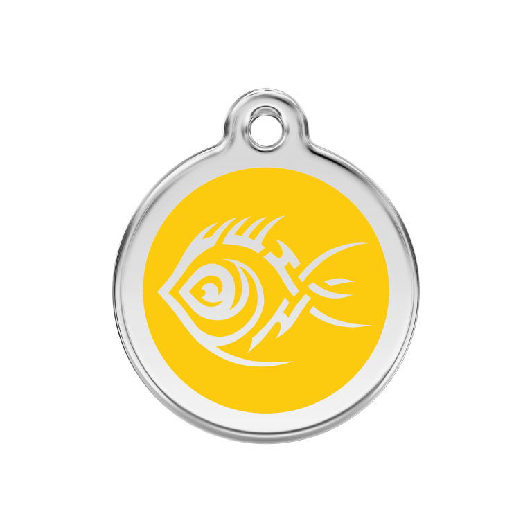 Vue avant - Médaille personnalisée pour chien Red Dingo Poisson tribal Jaune - Größe M