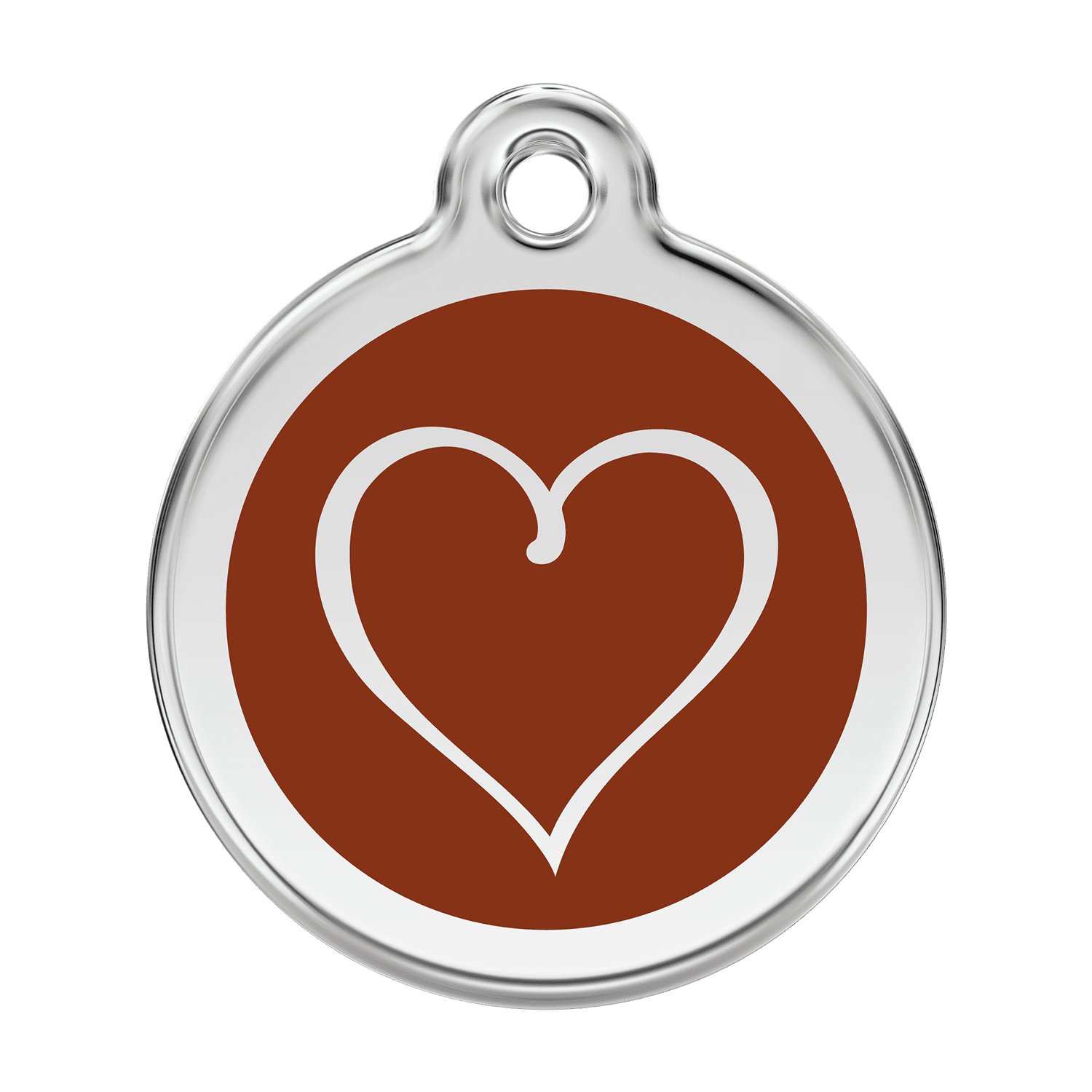 Vue avant - Médaille personnalisable pour chien Red Dingo Émail et acier inoxydable - Coeur Tribal Brun - Größe L