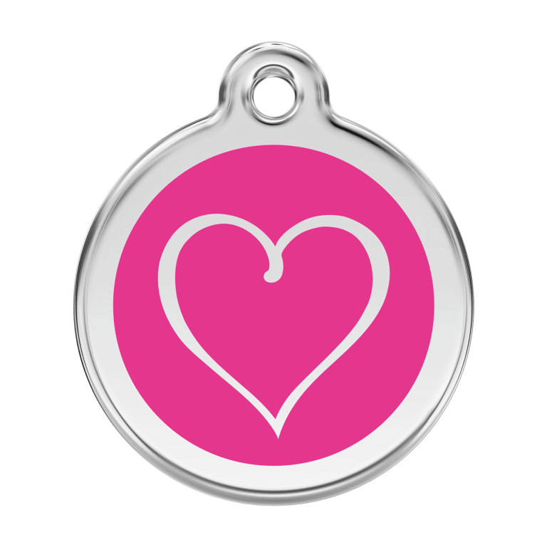 Vue avant - Médaille personnalisée pour chien Red Dingo Émail et acier inoxydable - Coeur Tribal - Rose vif - Größe L