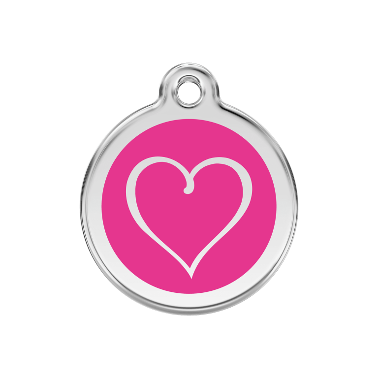 Vue avant - Médaille personnalisée Red Dingo Coeur Tribal Rose vif - Größe M pour chien - Réf : 01-TH-HP-ME