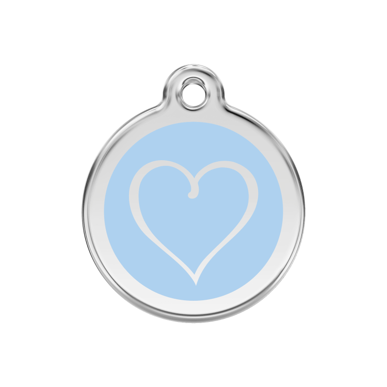 Vue avant - Médaille personnalisée pour chien ou chat - Red Dingo Émail et acier inoxydable - Coeur Tribal Bleu clair - Größe M