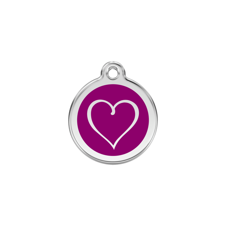 Vue avant - Médaille personnalisée pour chien/chat Red Dingo cœur tribal violet - Größe S - 01-TH-PU-SM