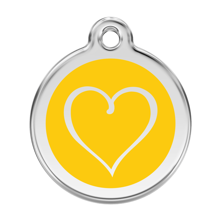 Vue avant - Médaille personnalisée pour chien Red Dingo Émail/Acier Jaune Coeur Tribal - Größe L