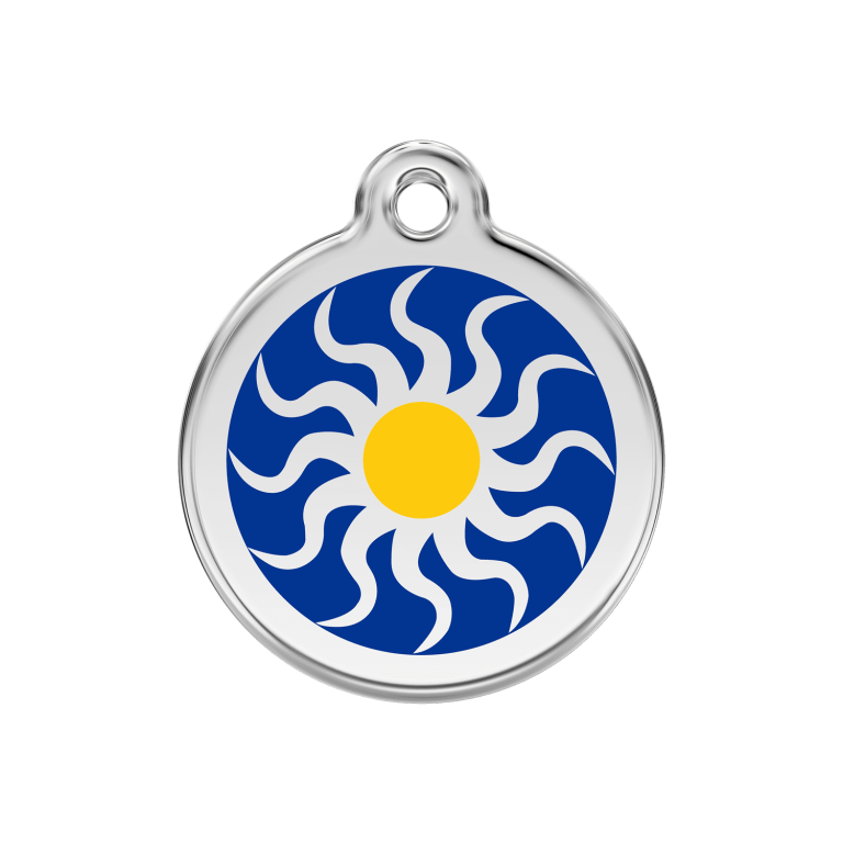 Vue avant - Médaille personnalisée pour chien/chat Red Dingo Émail/Acier inoxydable Soleil Tribal Bleu foncé - Größe M