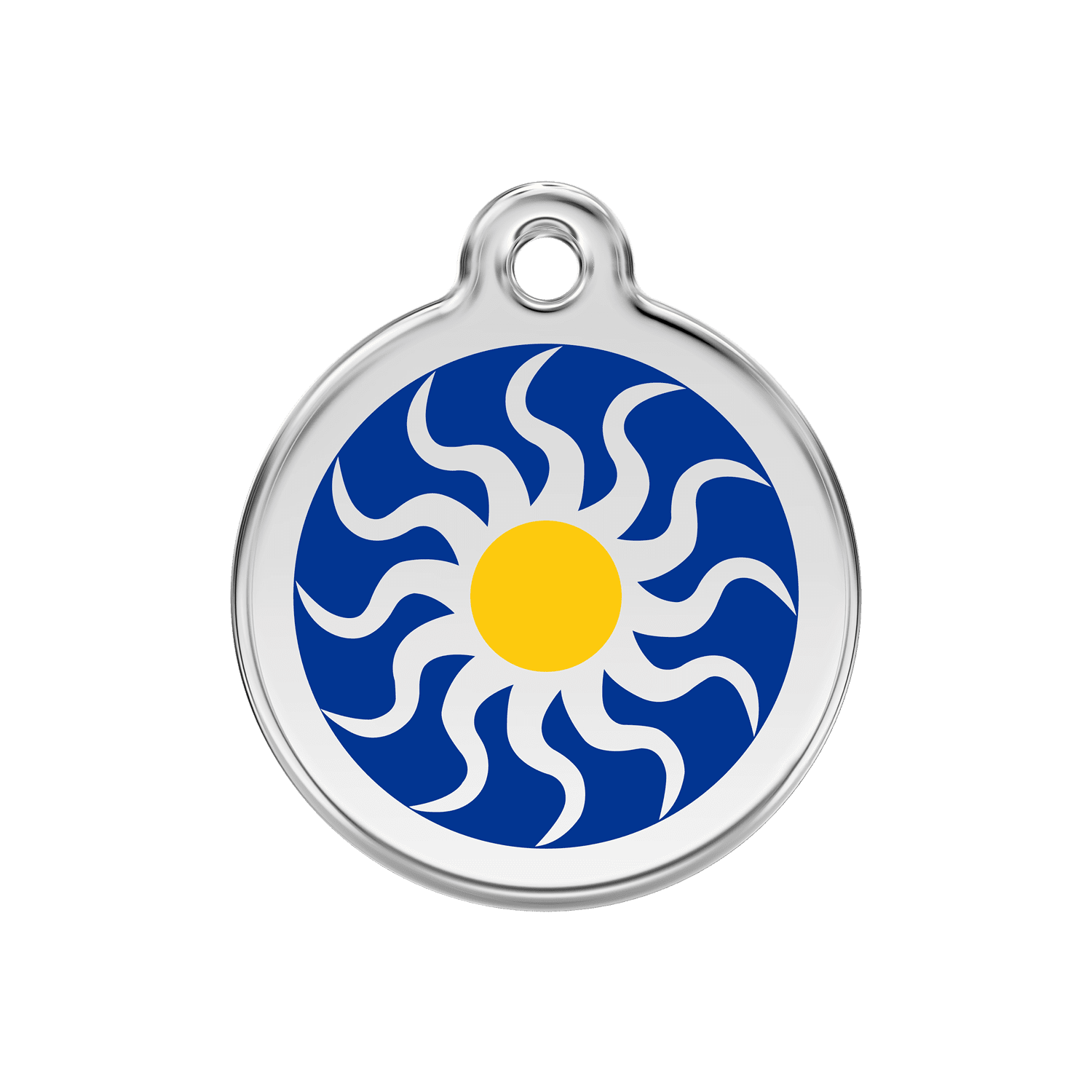 Vue avant - Médaille personnalisée pour chien/chat Red Dingo Émail/Acier inoxydable Soleil Tribal Bleu foncé - Größe M