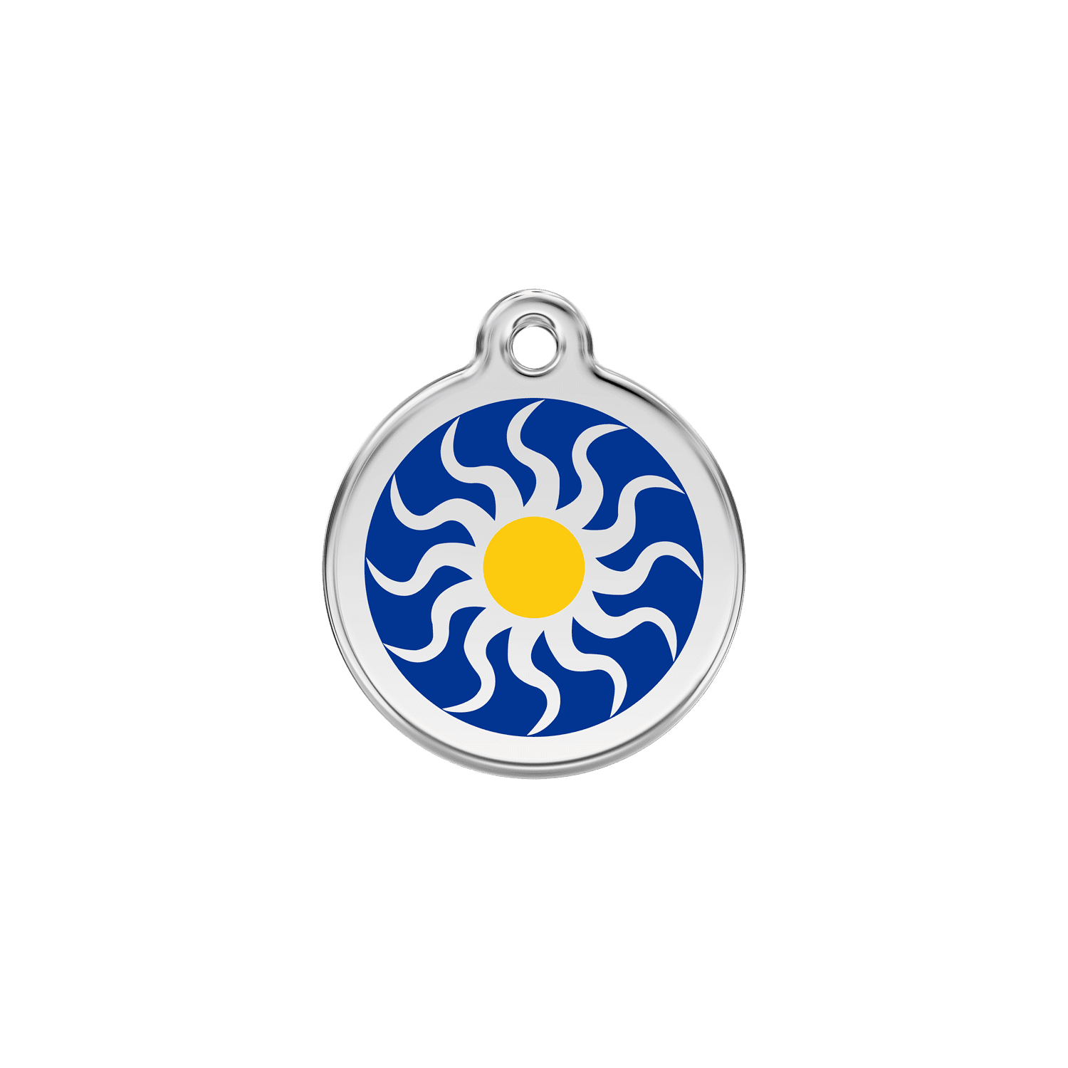 Vue avant - Médaille personnalisée pour chien/chat Red Dingo Émail/Acier inoxydable Soleil tribal Bleu foncé 20mm