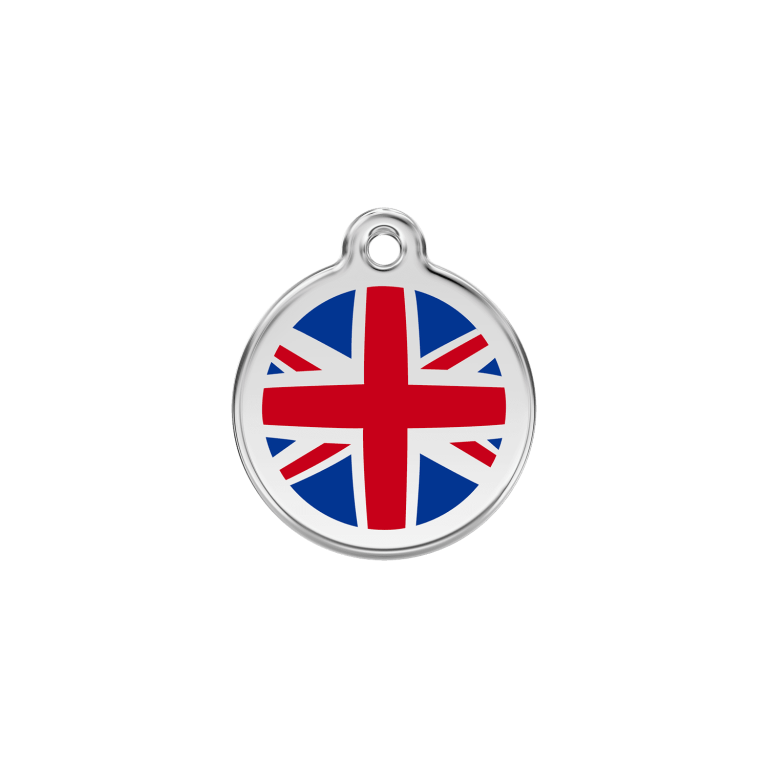 Vue avant - Médaille personnalisée pour chien/chat Red Dingo Émail/Acier inoxydable Drapeau britannique Bleu foncé - Größe S - 01-UK-DB-SM
