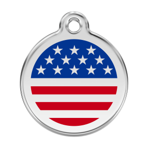 Hundemarke groß mit dunkelblauem amerikanischen Flaggenmotiv aus Emaille und Edelstahl