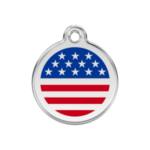 Hundemarke mittel mit dunkelblauem amerikanischen Flaggenmotiv aus Emaille und Edelstahl