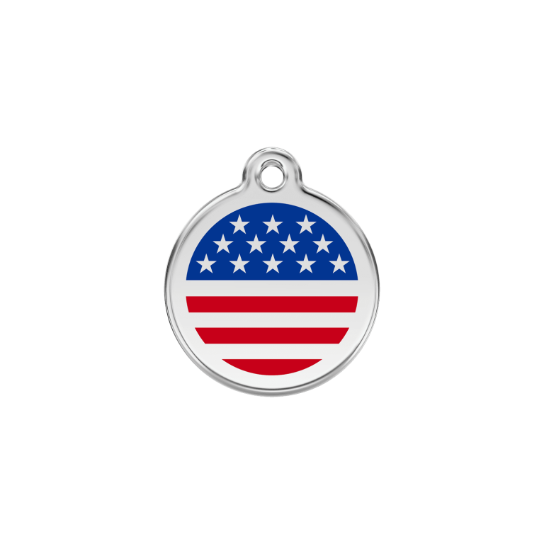 Vue avant - Médaille personnalisée pour chien ou chat - Red Dingo - Drapeau américain - Größe S - Bleu foncé