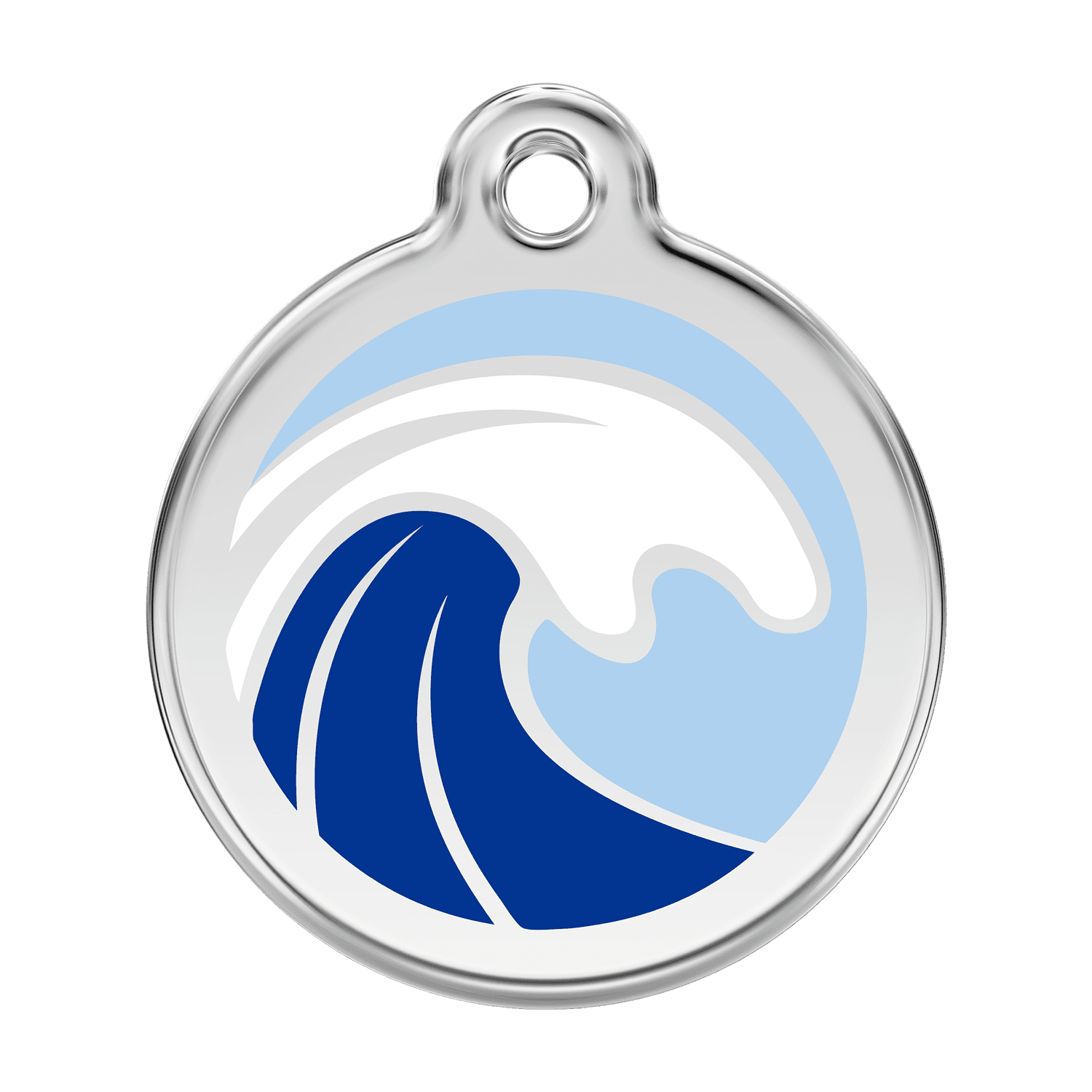 Vue avant - Médaille personnalisée pour chien en émail et acier inoxydable - Motif Vague - Bleu clair - Größe L - Red Dingo