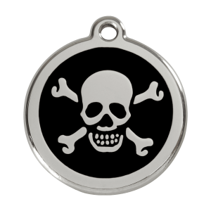 Hundemarke groß Totenkopf schwarz aus Emaille und Edelstahl