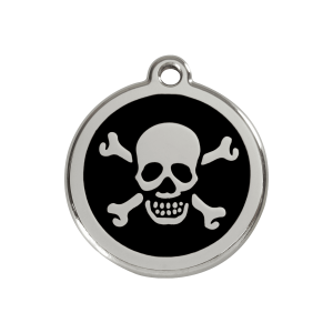 Hundemarke Totenkopf schwarz M aus Emaille und Edelstahl