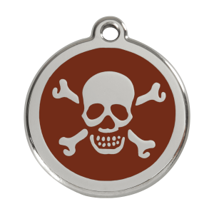 Hundemarke groß Totenkopf braun aus Emaille und Edelstahl