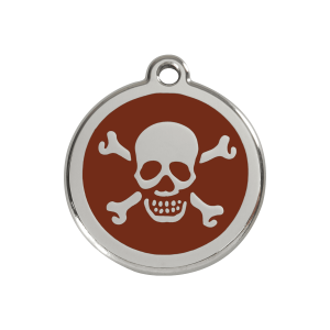 Hundemarke Totenkopf braun Größe M aus Emaille und Edelstahl