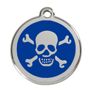 Hundemarke groß Totenkopf dunkelblau aus Emaille und Edelstahl