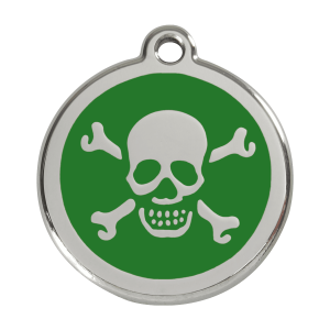 Hundemarke groß Totenkopf grün aus Emaille und Edelstahl