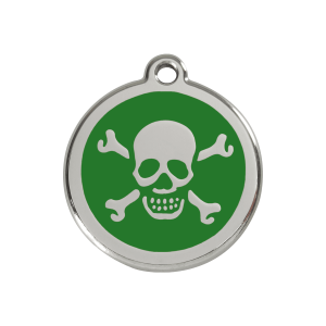Hundemarke Totenkopf grün Größe M aus Emaille und Edelstahl