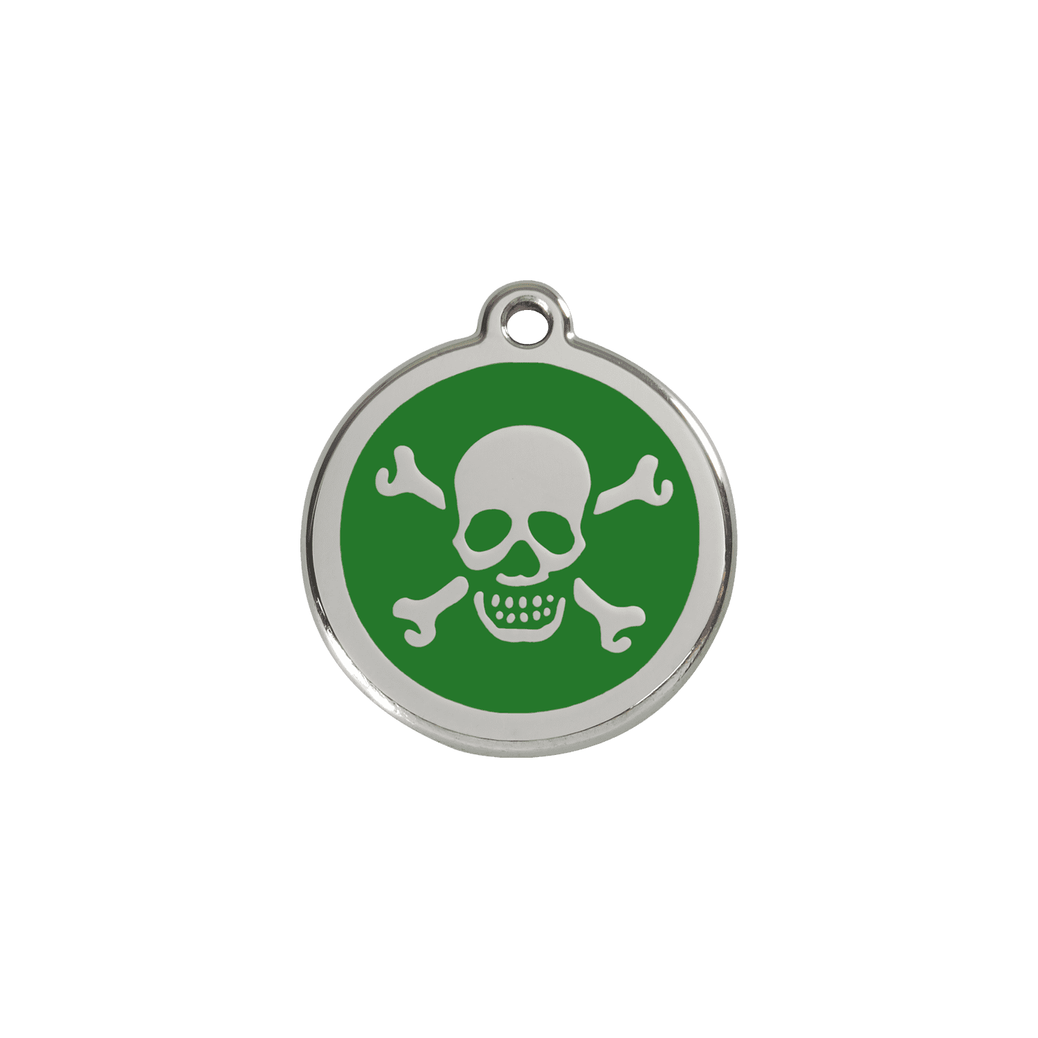 Vue avant - Médaille personnalisée pour chien/chat Red Dingo Émail et acier inoxydable - Tête de mort vert - Größe S