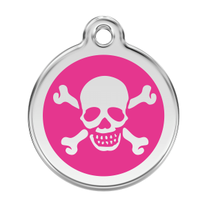 Hundemarke groß Totenkopf in leuchtendem Pink