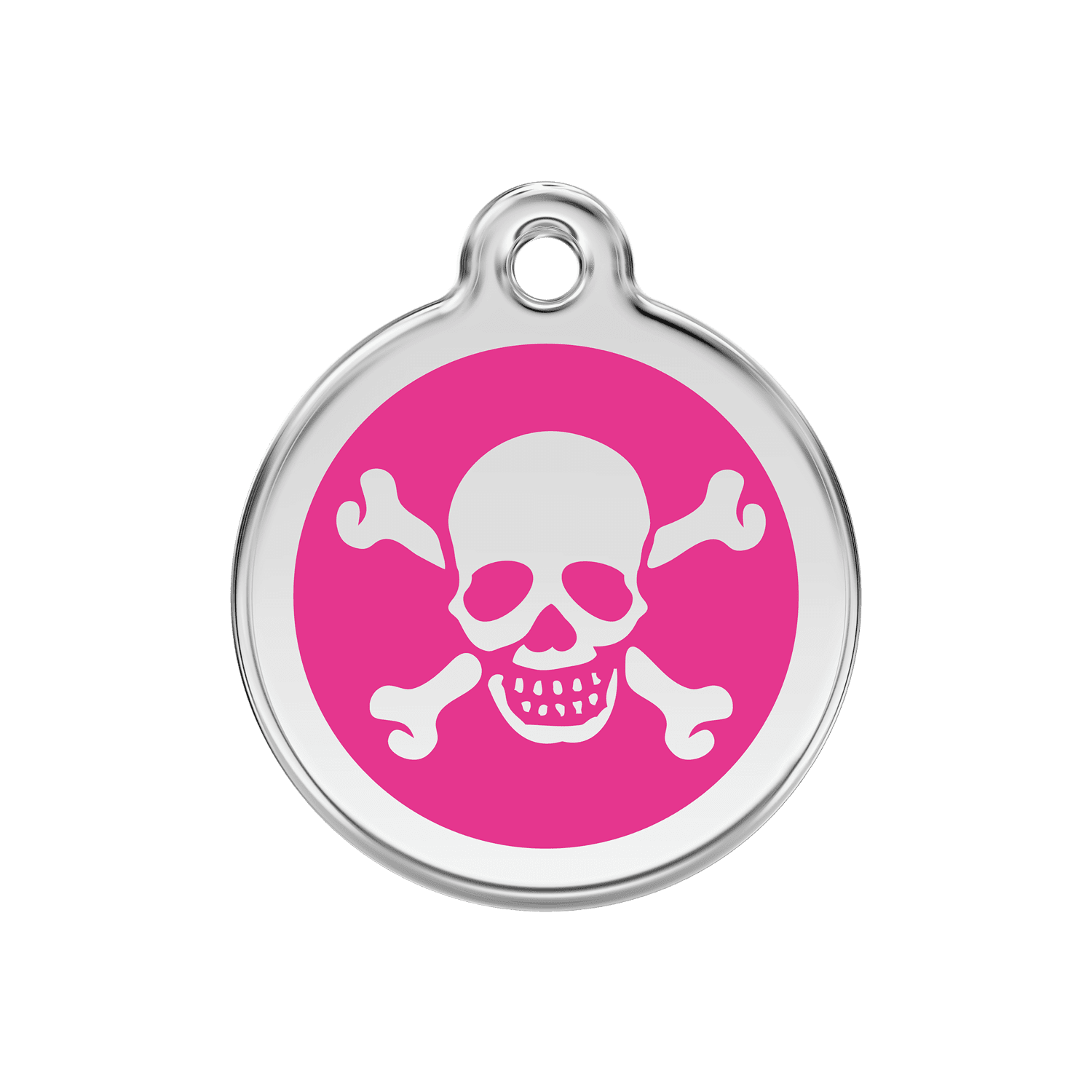 Vue avant - Médaille personnalisée Red Dingo Émail et acier inoxydable - Tête de mort - Rose vif - Größe M