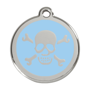 Hundemarke groß Totenkopf hellblau aus Emaille und Edelstahl