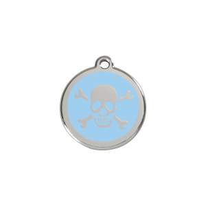 Katzenmarke Klein Totenkopf Hellblau Emaille Edelstahl