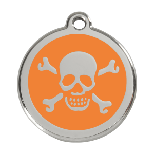 Hundemarke groß Totenkopf Orange aus Emaille und Edelstahl