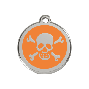 Hundemarke Totenkopf Orange Emaille Edelstahl Größe M