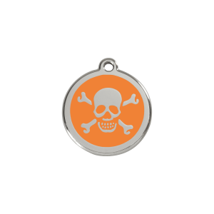 Katzenmarke Klein Totenkopf Orange Emaille Edelstahl