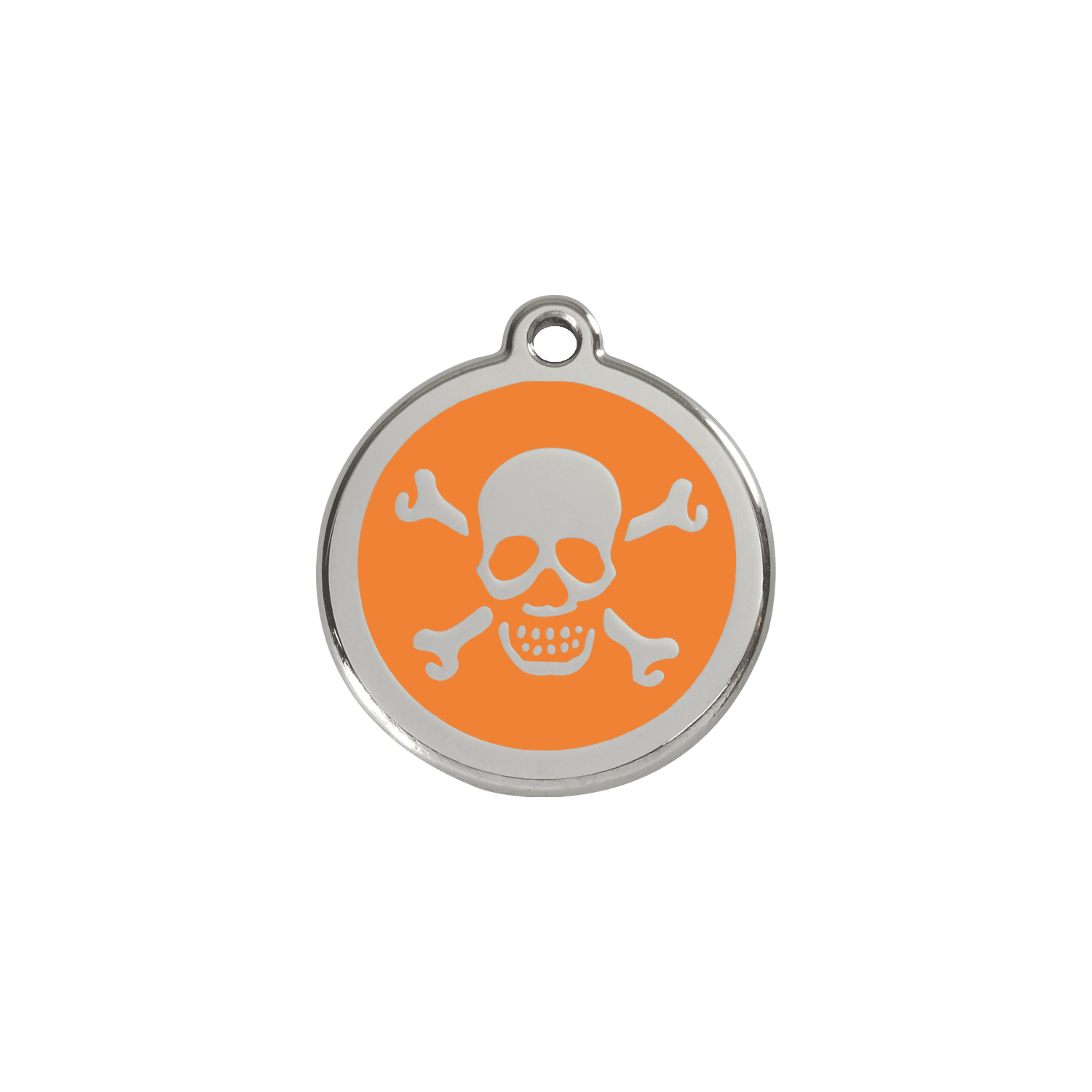 Vue avant - Médaille personnalisée pour chien/chat Red Dingo Émail et acier inoxydable - Tête de mort orange - Größe S