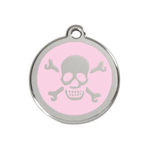 Hundemarke Totenkopf rosa Emaille Edelstahl Größe M