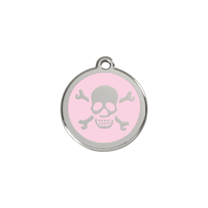 Katzenmarke Klein Totenkopf Rosa Emaille Edelstahl